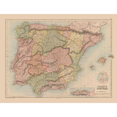 Spain Portugal - Black 1867 Gold Ornate Wood Framed Art Print with Double Matting by Black