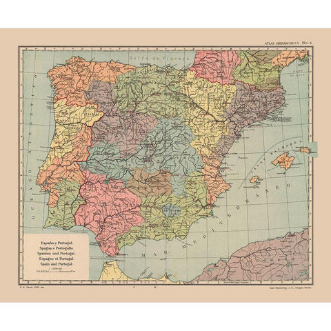 Spain Portugal - Streit 1913 White Modern Wood Framed Art Print by Streit