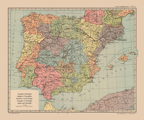 Spain Portugal - Streit 1913 White Modern Wood Framed Art Print with Double Matting by Streit