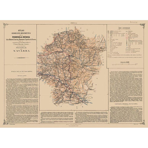 Navarre Province Spain - Valverde 1880 Gold Ornate Wood Framed Art Print with Double Matting by Valverde