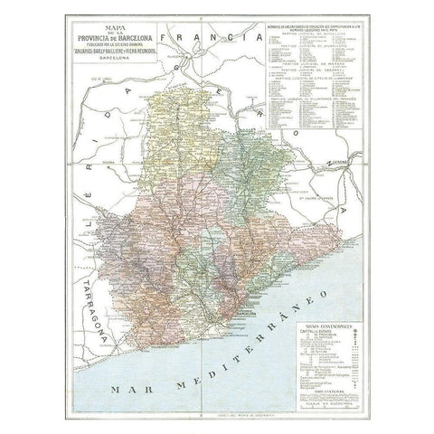 Barcelona Province Spain - Pompido 1913 Gold Ornate Wood Framed Art Print with Double Matting by Pompido