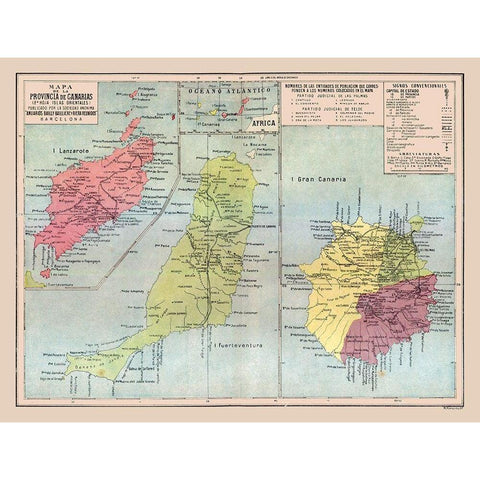 East Canary Islands Spain - Pompido 1913 Gold Ornate Wood Framed Art Print with Double Matting by Pompido