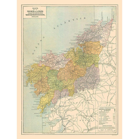 A Coruna Province Spain - Pompido 1913 Gold Ornate Wood Framed Art Print with Double Matting by Pompido