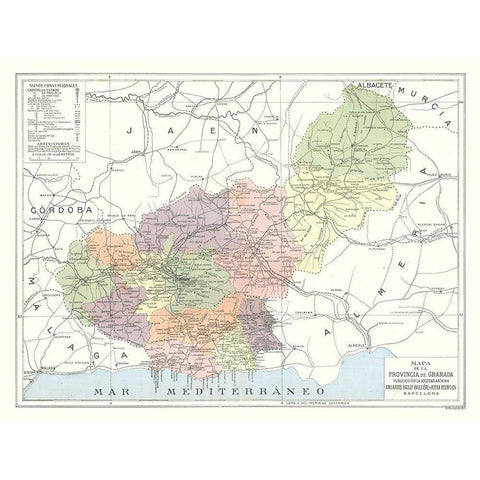 Granada Province Spain - Pompido 1913 Gold Ornate Wood Framed Art Print with Double Matting by Pompido