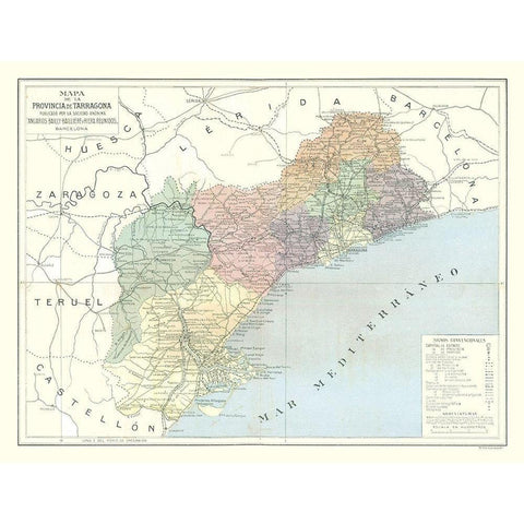 Tarragona Province Spain - Pompido 1913 Gold Ornate Wood Framed Art Print with Double Matting by Pompido