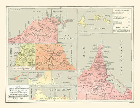 Spanish Possessions in North Africa - Pompido 1913 Black Ornate Wood Framed Art Print with Double Matting by Pompido