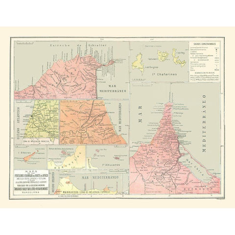 Spanish Possessions in North Africa - Pompido 1913 Black Modern Wood Framed Art Print by Pompido