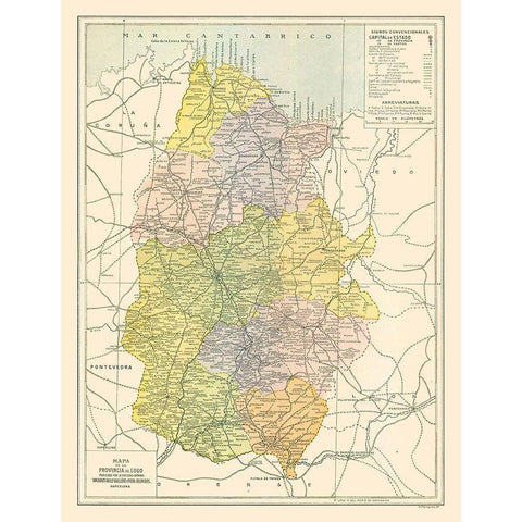 Lugo Province Spain - Pompido 1913 Gold Ornate Wood Framed Art Print with Double Matting by Pompido