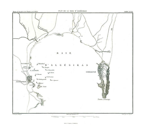 Europe Bay of Gibraltar Spain - Thiers 1866 Black Ornate Wood Framed Art Print with Double Matting by Thiers