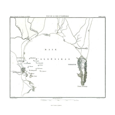 Europe Bay of Gibraltar Spain - Thiers 1866 Black Modern Wood Framed Art Print by Thiers