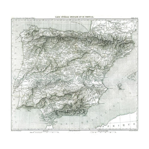 Spain Portugal - Thiers 1866 White Modern Wood Framed Art Print by Thiers