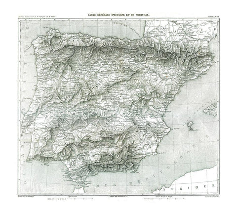 Spain Portugal - Thiers 1866 Black Ornate Wood Framed Art Print with Double Matting by Thiers