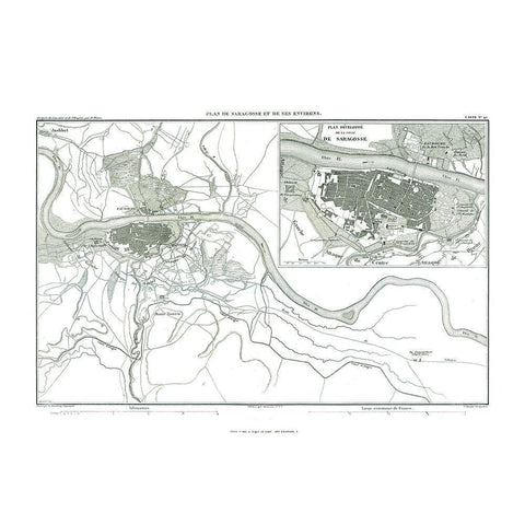 Zaragoza - Spain - Thiers 1866 Black Modern Wood Framed Art Print with Double Matting by Unknown