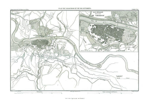 Zaragoza - Spain - Thiers 1866 Black Ornate Wood Framed Art Print with Double Matting by Unknown