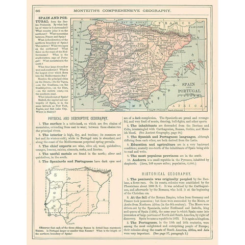 Spain Portugal - Monteith 1882 White Modern Wood Framed Art Print by Monteith