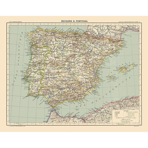 Spain Portugal - Schrader 1908 White Modern Wood Framed Art Print by Schrader
