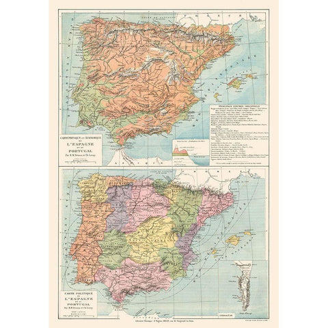 Spain Portugal - Drioux 1882 White Modern Wood Framed Art Print by Drioux