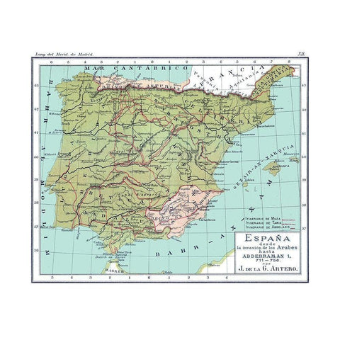 Spain 711 AD to 756 AD - Artero 1879 White Modern Wood Framed Art Print by Artero