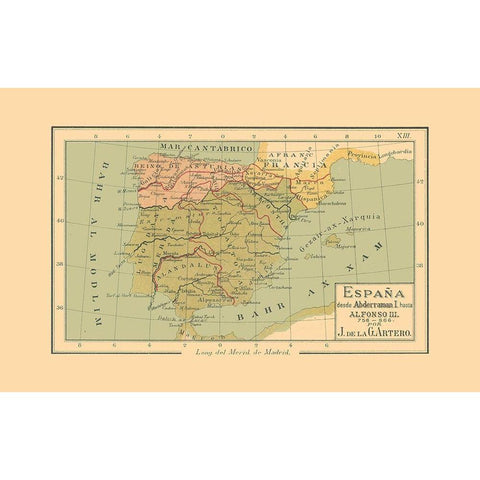 Spain 756 AD to 866 AD - Artero 1879 Black Modern Wood Framed Art Print by Artero