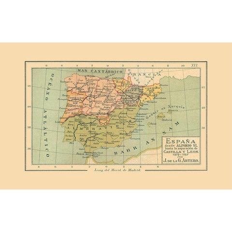 Spain 1072 AD to 1157 AD - Artero 1879 Gold Ornate Wood Framed Art Print with Double Matting by Artero