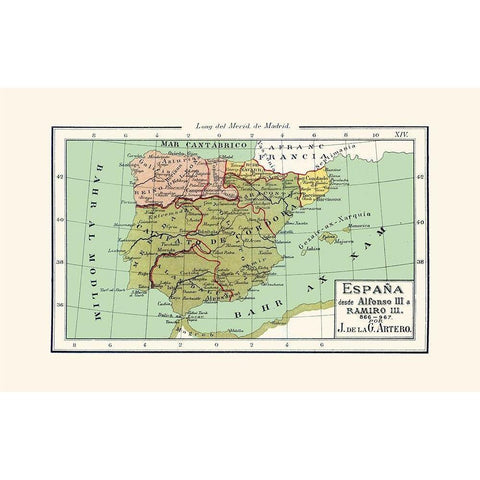 Spain 866 AD to 967 AD - Artero 1879 Black Modern Wood Framed Art Print with Double Matting by Artero