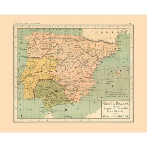 Spain 27 AD to 217 AD - Artero 1979 Black Modern Wood Framed Art Print with Double Matting by Artero