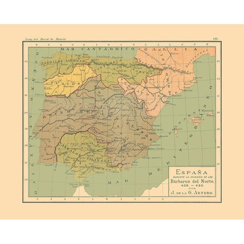 Spain 409 AD to 420 AD - Artero 1879 Black Modern Wood Framed Art Print by Artero