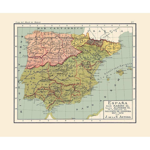 Spain 967 AD to 1072 AD - Artero 1879 Black Modern Wood Framed Art Print by Artero