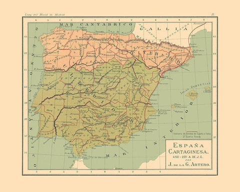 Spain 450 BC to 201 BC - Artero 1879 Black Ornate Wood Framed Art Print with Double Matting by Artero