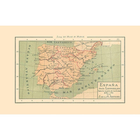 Spain 572 AD to 711 AD - Artero 1879 Black Modern Wood Framed Art Print by Artero