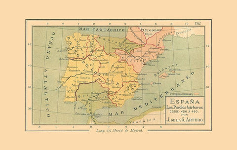 Spain 420 BC to 460 BC - Artero 1879 White Modern Wood Framed Art Print with Double Matting by Artero