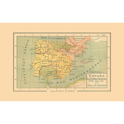 Spain 420 BC to 460 BC - Artero 1879 Black Modern Wood Framed Art Print by Artero