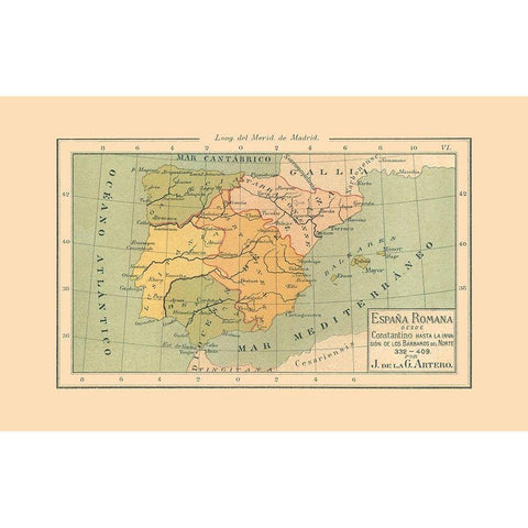 Spain 332 AD to 409 AD - Artero 1879 Black Modern Wood Framed Art Print by Artero