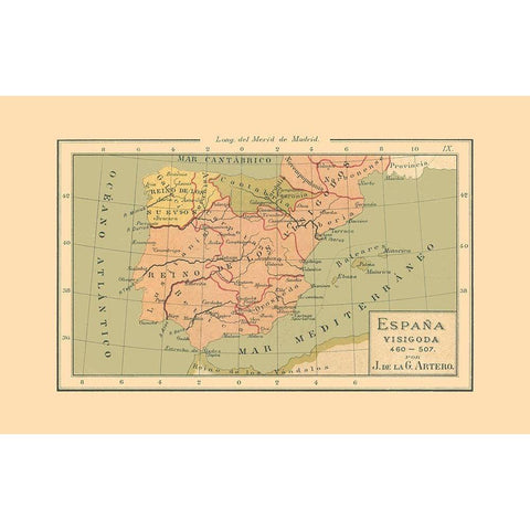 Spain 460 AD to 507 AD - Artero 1879 White Modern Wood Framed Art Print by Artero