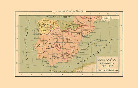 Spain 460 AD to 507 AD - Artero 1879 Black Ornate Wood Framed Art Print with Double Matting by Artero