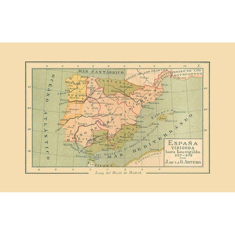 Spain 507 AD to 572 AD - Artero 1879 Gold Ornate Wood Framed Art Print with Double Matting by Artero