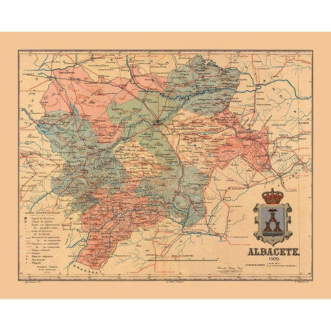 Albacete Spain 1902 - Martine 1904 Gold Ornate Wood Framed Art Print with Double Matting by Martine