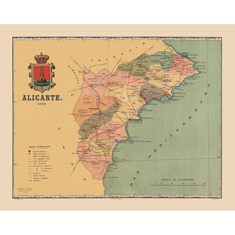 Alicante Spain 1900 - Martine 1904 White Modern Wood Framed Art Print by Martine