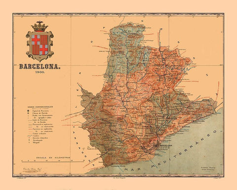 Barcelona Spain 1900 - Martine 1904 White Modern Wood Framed Art Print with Double Matting by Martine
