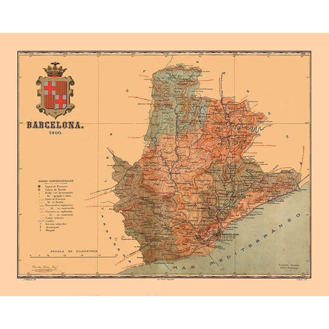 Barcelona Spain 1900 - Martine 1904 Black Modern Wood Framed Art Print by Martine