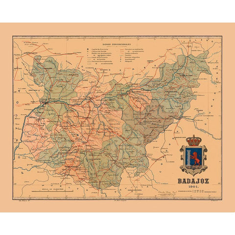 Badajoz Spain 1901 - Martine 1904 Gold Ornate Wood Framed Art Print with Double Matting by Martine