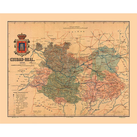 Ciudad Real Spain 1902 - Martine 1904 Black Modern Wood Framed Art Print with Double Matting by Martine