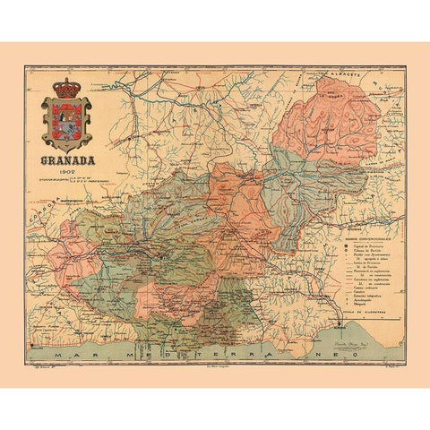 Granada Spain 1902 - Martine 1904 Black Modern Wood Framed Art Print by Martine