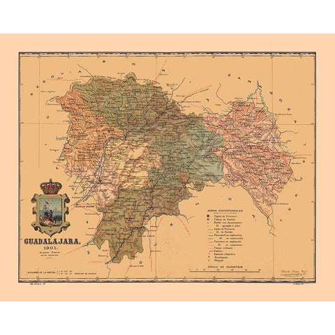 Guadalajara Spain 1901 - Martine 1904 Gold Ornate Wood Framed Art Print with Double Matting by Martine