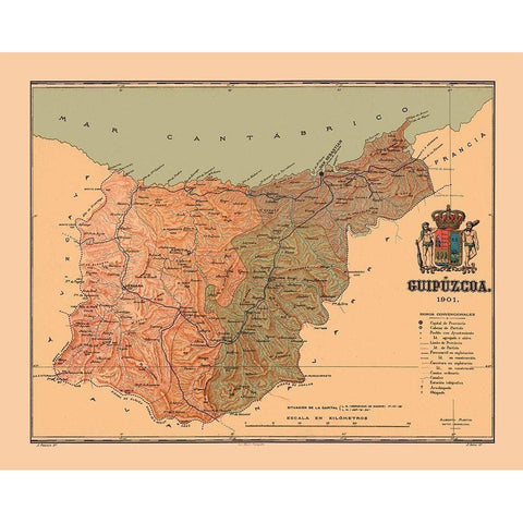 Gipuzkoa Spain 1901 - Martine 1904 White Modern Wood Framed Art Print by Martine