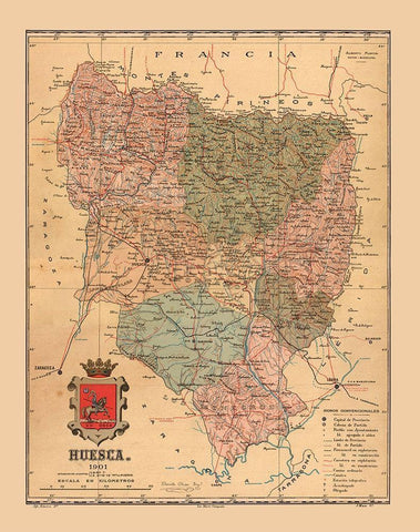 Huesca Spain 1901 - Martine 1904 White Modern Wood Framed Art Print with Double Matting by Martine