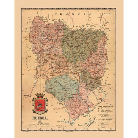 Huesca Spain 1901 - Martine 1904 Black Modern Wood Framed Art Print by Martine