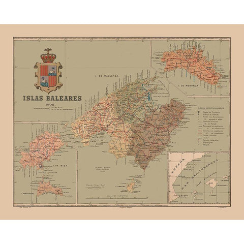 Balearic Islands Spain 1902 - Martine 1904 Black Modern Wood Framed Art Print with Double Matting by Martine