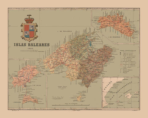 Balearic Islands Spain 1902 - Martine 1904 Black Ornate Wood Framed Art Print with Double Matting by Martine