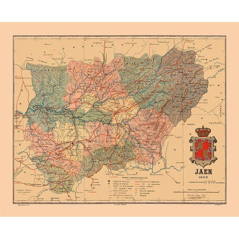 Jaen Spain 1902 - Martine 1904 Black Modern Wood Framed Art Print with Double Matting by Martine